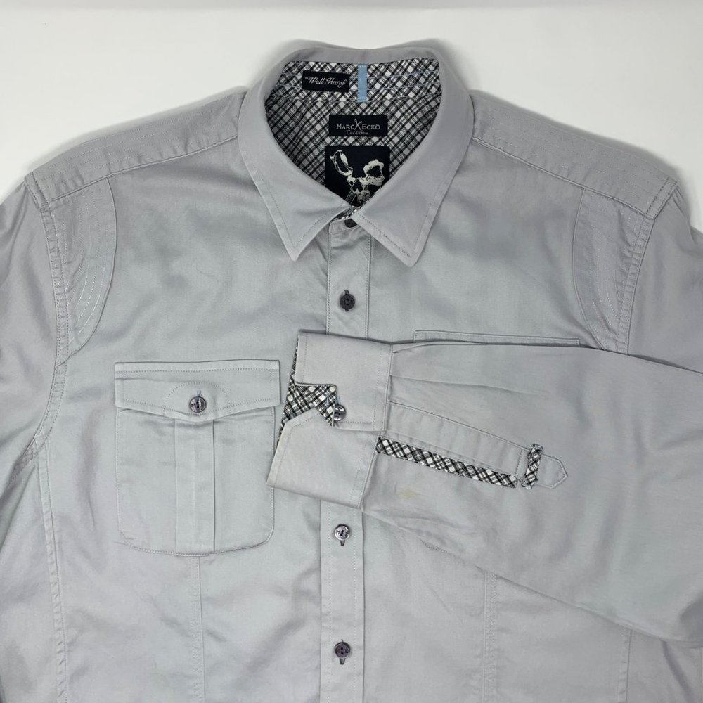 Marc Ecko Cut & Sew "Well Hung" Cotton Grey Men's Long Sleeve Shirt Size Large‎